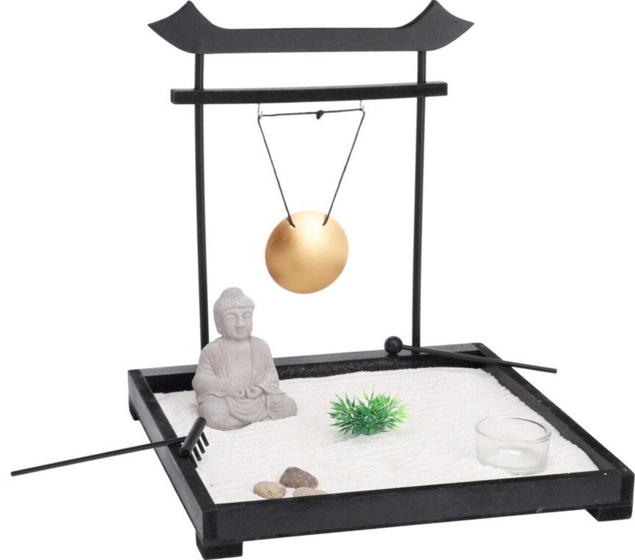 Suport pentru lumanare Buddha zen garden, 10 piese, 12x15x16.5 cm, MDF, negru - imagine 3